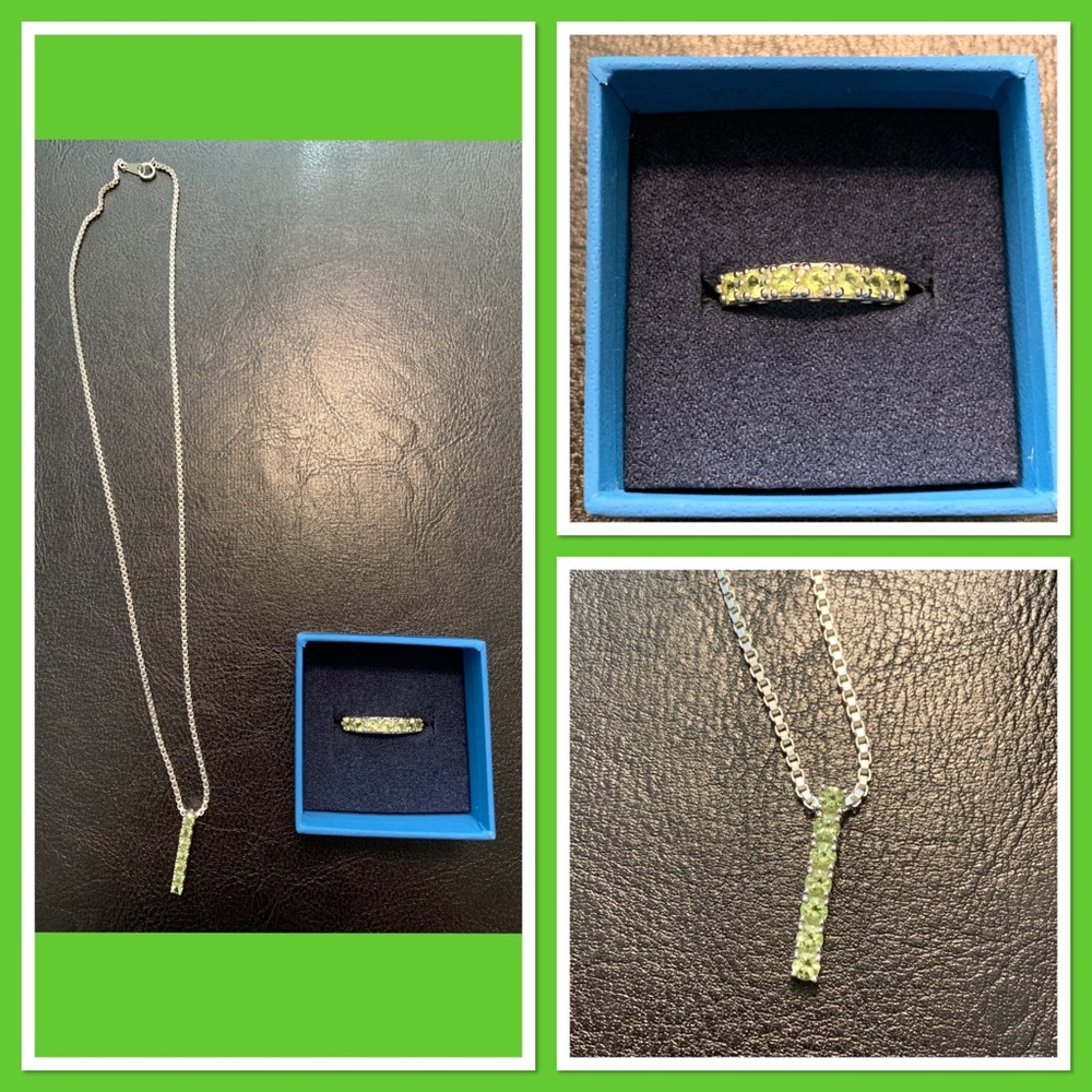 Peridot necklace and ring set, sterling silver